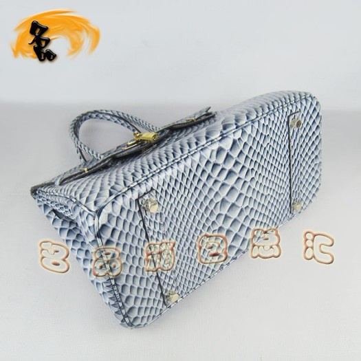 6089 Hermes新款魚紋女士手提包 Hermes Birkin 鉑金包 35 Birkin 藍(lán)色金扣