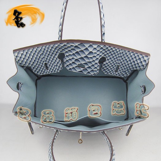 6089 Hermes新款魚紋女士手提包 Hermes Birkin 鉑金包 35 Birkin 藍(lán)色金扣