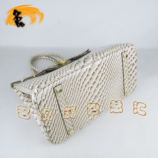 6089 Hermes女包 Hermes Birkin 鉑金包 35 魚(yú)紋女士手提包 米白色金扣
