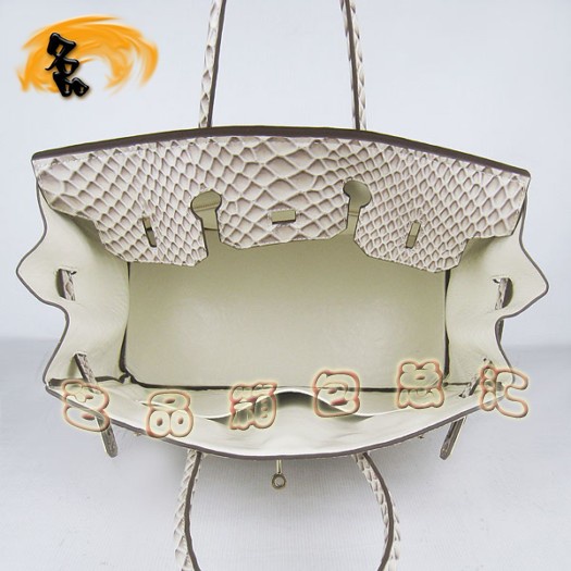6089 Hermes女包 Hermes Birkin 鉑金包 35 魚(yú)紋女士手提包 米白色金扣