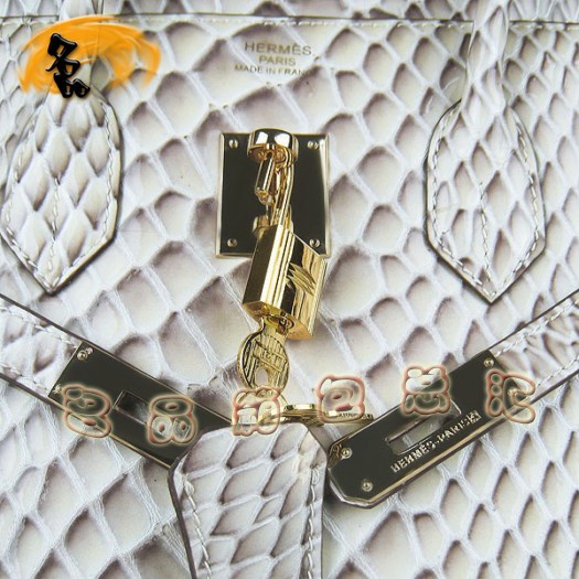 6089 Hermes女包 Hermes Birkin 鉑金包 35 魚(yú)紋女士手提包 米白色金扣
