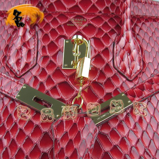 6089 Hermes新款魚紋女士手提包 Hermes Birkin 鉑金包 35 Birkin 紅色金扣