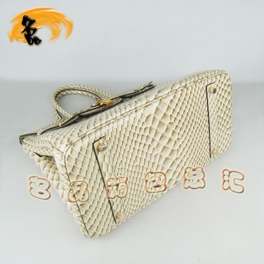 6089 Hermes女包 Hermes Birkin 鉑金包 35 魚紋女士手提包 米黃色金扣