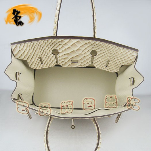 6089 Hermes女包 Hermes Birkin 鉑金包 35 魚紋女士手提包 米黃色金扣