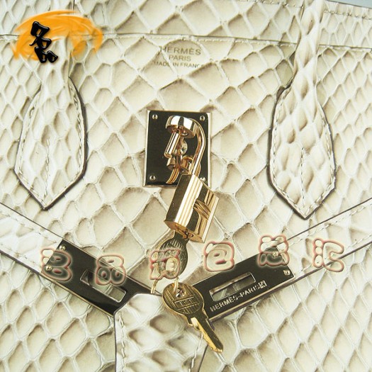 6089 Hermes女包 Hermes Birkin 鉑金包 35 魚紋女士手提包 米黃色金扣