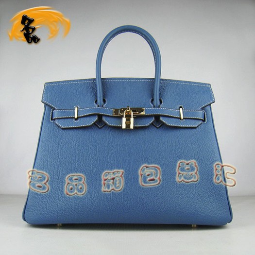 6089 Hermes 35 Birkin 牛頸紋手提包 Hermes女包 Hermes Birkin 鉑金包 藍色金扣