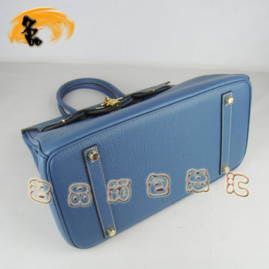 6089 Hermes 35 Birkin 牛頸紋手提包 Hermes女包 Hermes Birkin 鉑金包 藍色金扣
