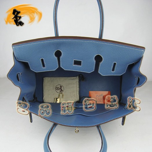6089 Hermes 35 Birkin 牛頸紋手提包 Hermes女包 Hermes Birkin 鉑金包 藍色金扣
