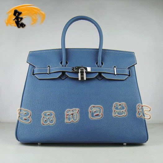 6089 Hermes 35 Birkin 牛頸紋手提包 Hermes女包 Hermes Birkin 鉑金包 藍色銀扣