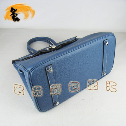 6089 Hermes 35 Birkin 牛頸紋手提包 Hermes女包 Hermes Birkin 鉑金包 藍色銀扣