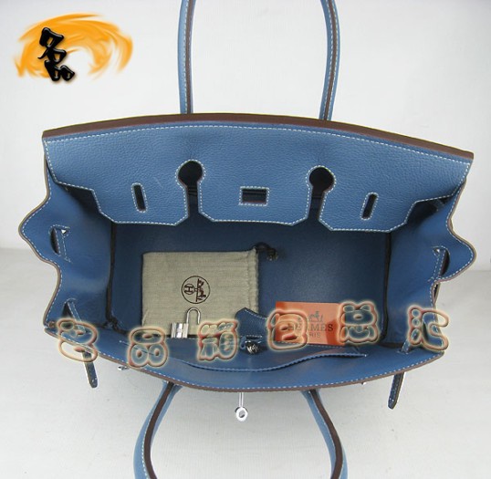 6089 Hermes 35 Birkin 牛頸紋手提包 Hermes女包 Hermes Birkin 鉑金包 藍色銀扣