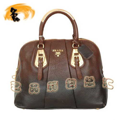 6180 Prada最新款 Prada手提包 普拉達(dá)女包 Prada經(jīng)典款 啡配黑