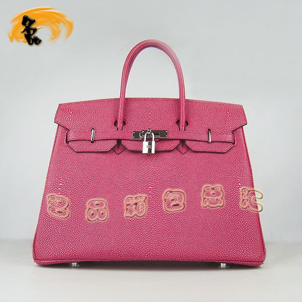 6089 Hermes Birkin 鉑金包 愛馬仕最新款珍珠紋手提包 35 Hermes女包 紅色銀扣