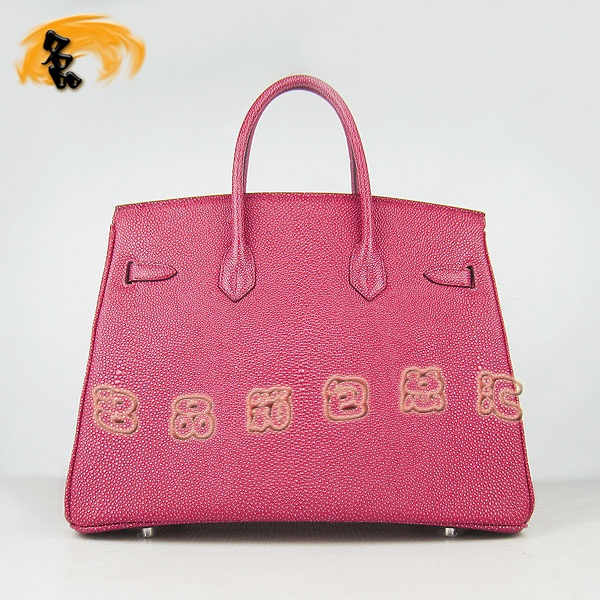 6089 Hermes Birkin 鉑金包 愛馬仕最新款珍珠紋手提包 35 Hermes女包 紅色銀扣