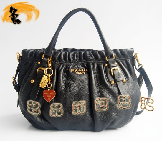 80066 正品品質(zhì) Prada最新款 進(jìn)口牛皮時(shí)尚女包 Prada斜挎包 Prada手提包 黑色