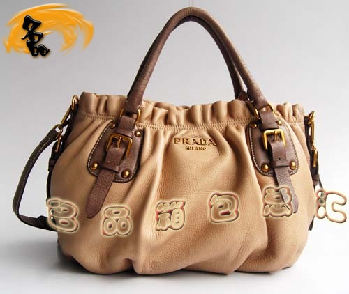 80066 正品品質(zhì) Prada最新款 進口牛皮時尚女包 Prada斜挎包 Prada手提包 米白色