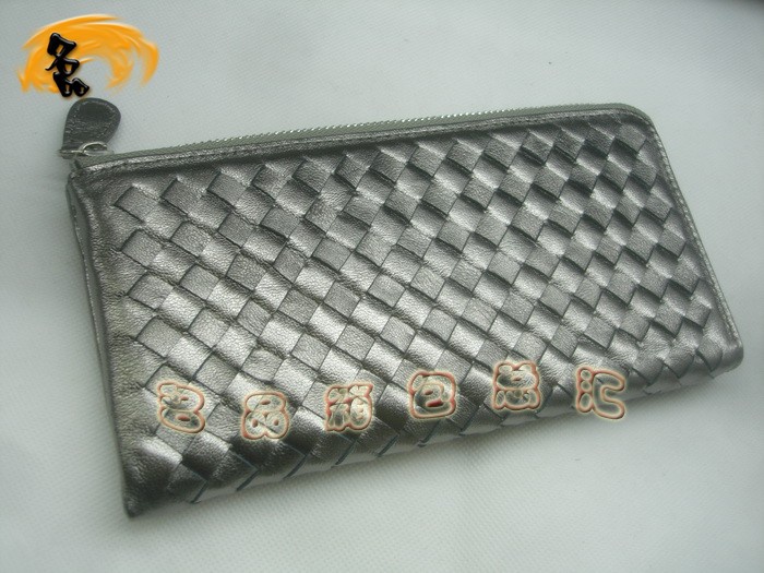08832 Bottega Veneta羊皮手工編織錢包 BV女包 Bottega Veneta長款錢包 古銀色