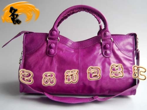 084828 Balenciaga皮釘花邊牛皮時(shí)尚休閑女包 巴黎世家最新款手提包 女包 粉紫色