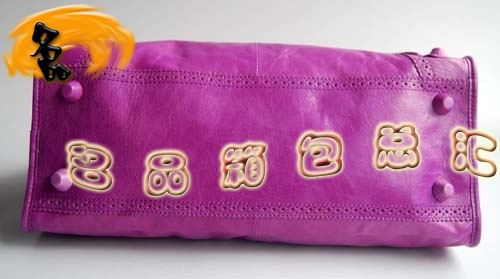 084828 Balenciaga皮釘花邊牛皮時(shí)尚休閑女包 巴黎世家最新款手提包 女包 粉紫色