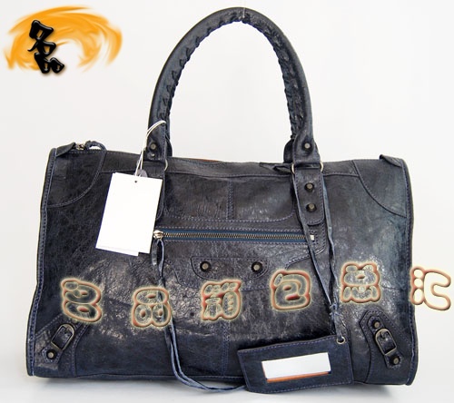084324 Balenciaga單肩包 Balenciaga羊皮女包 機(jī)車包 巴黎世家手提包 海軍藍(lán)