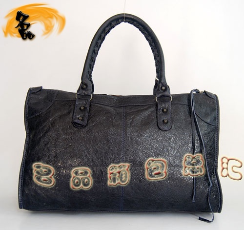 084324 Balenciaga單肩包 Balenciaga羊皮女包 機(jī)車包 巴黎世家手提包 海軍藍(lán)