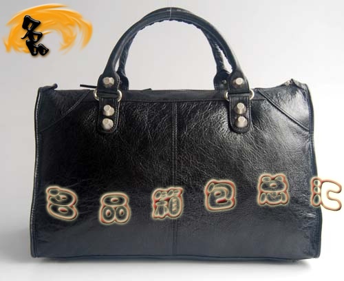084324A 一比一品質(zhì) 巴黎世家新款羊皮銀釘手提包 Balenciaga機車包 黑色