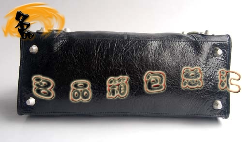 084324A 一比一品質(zhì) 巴黎世家新款羊皮銀釘手提包 Balenciaga機車包 黑色