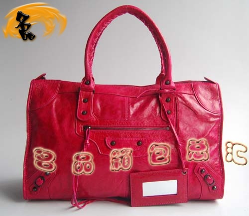 084324 Balenciaga單肩包 Balenciaga羊皮女包 機(jī)車包 巴黎世家手提包 桃紅色