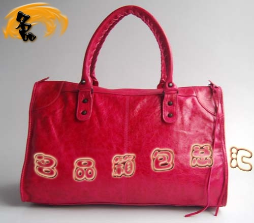 084324 Balenciaga單肩包 Balenciaga羊皮女包 機(jī)車包 巴黎世家手提包 桃紅色