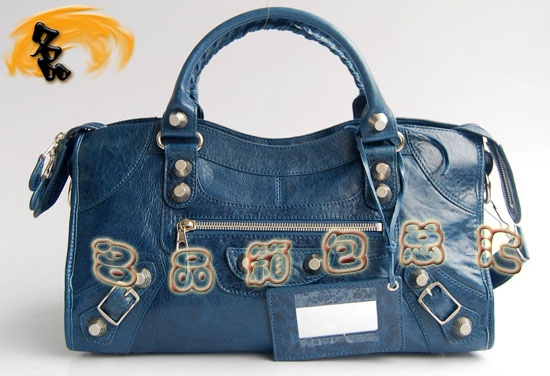 084328A Balenciaga單肩包 Balenciaga機車包 巴黎世家手提包 進口羊皮女包 深藍色