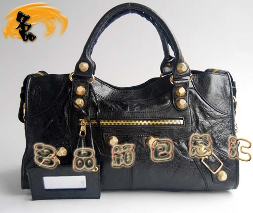 084328B Balenciaga單肩包 機車包 巴黎世家手提包 進口羊皮大金釘女包 黑色
