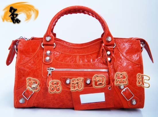 084328A Balenciaga單肩包 Balenciaga機車包 巴黎世家手提包 進口羊皮女包 橙色