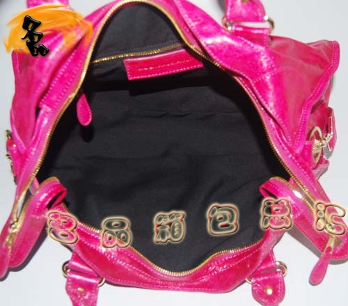 084328B Balenciaga機車包 單肩包 巴黎世家手提包 進口羊皮大金釘女包 桃紅色