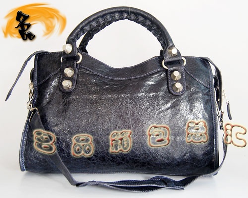 084332A Balenciaga機(jī)車包 單肩包 巴黎世家手提包 進(jìn)口羊皮大銀釘時(shí)尚女包 深紫色