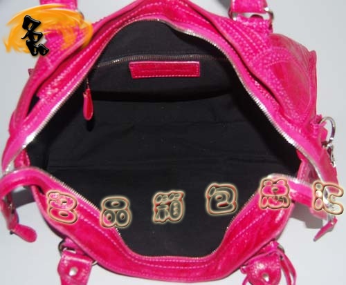 084828 1:1品質(zhì) Balenciaga機車包 女士單肩包 巴黎世家羊皮花邊皮釘手提包 桃紅色