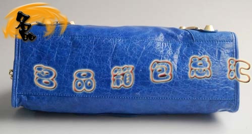084332B Balenciaga機車包 單肩包 巴黎世家手提包 進口羊皮大金釘時尚女包 藍色