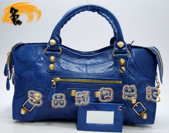 084328B Balenciaga女包 手提包 巴黎世家單肩包 進口羊皮時尚休閑女包 藍色