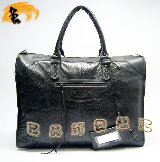 084334 Balenciaga機車包 單肩包 巴黎世家手提包 進口羊皮大金釘時尚女包 黑色