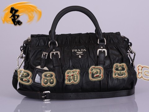 BN1407 正品品質 普拉達羊皮女士斜挎包 最新款褶皺系列女包 Prada手提包 啡色