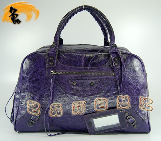 084355 Balenciaga女包 進口羊皮時尚休閑女包 手提包 巴黎世家手提包 深紫色