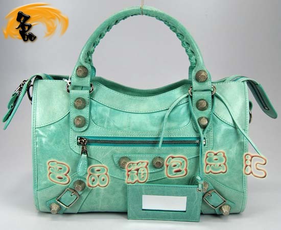 084332A Balenciaga機車包 巴黎世家單肩包 進口牛皮經典時尚女包 手提包 湖水藍