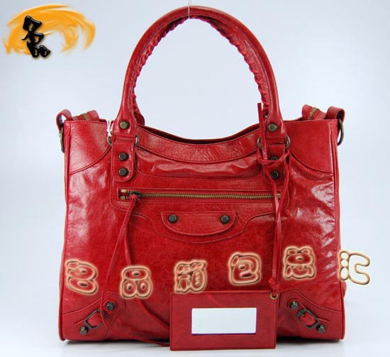 084616 Balenciaga機車包 巴黎世家單肩包 進口牛皮經典時尚手提包 大紅色