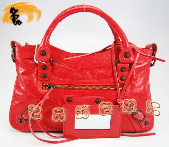 103208 巴黎世家機車包 Balenciaga單肩包 進口油皮時尚女包 手提包 淺紅色