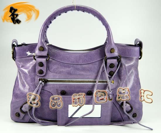 103208 巴黎世家機車包 Balenciaga單肩包 進口油皮時尚女包 手提包 淺紫色