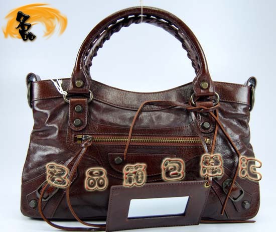 103208 巴黎世家單肩包 Balenciaga機車包 進口油皮時尚女包 手提包 深啡色