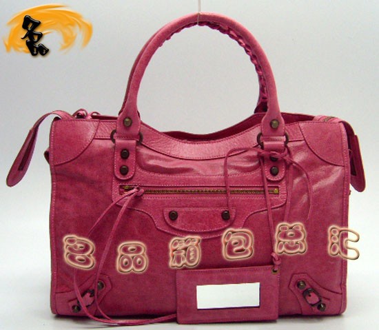 115748L 巴黎世家機車包 進口油皮時尚女包 Balenciaga單肩包 手提包 粉紅色