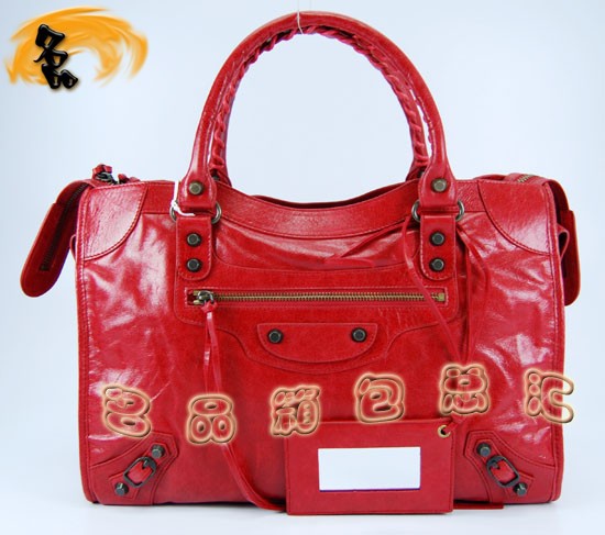 115748L 巴黎世家機車包 Balenciaga單肩包 進口油皮時尚女包 手提包 紅色