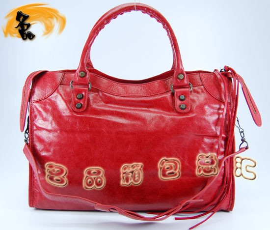 115748L 巴黎世家機車包 Balenciaga單肩包 進口油皮時尚女包 手提包 紅色
