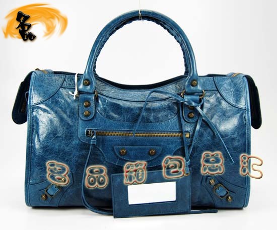 115748S 巴黎世家機(jī)車包 Balenciaga單肩包 進(jìn)口油皮時(shí)尚女包 手提包 寶藍(lán)色