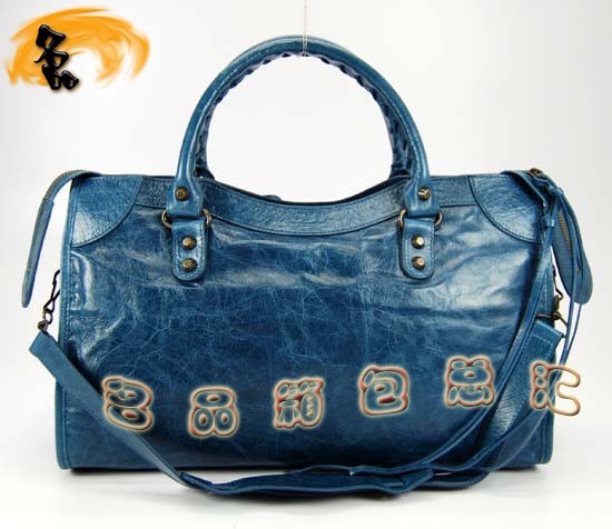 115748S 巴黎世家機(jī)車包 Balenciaga單肩包 進(jìn)口油皮時(shí)尚女包 手提包 寶藍(lán)色
